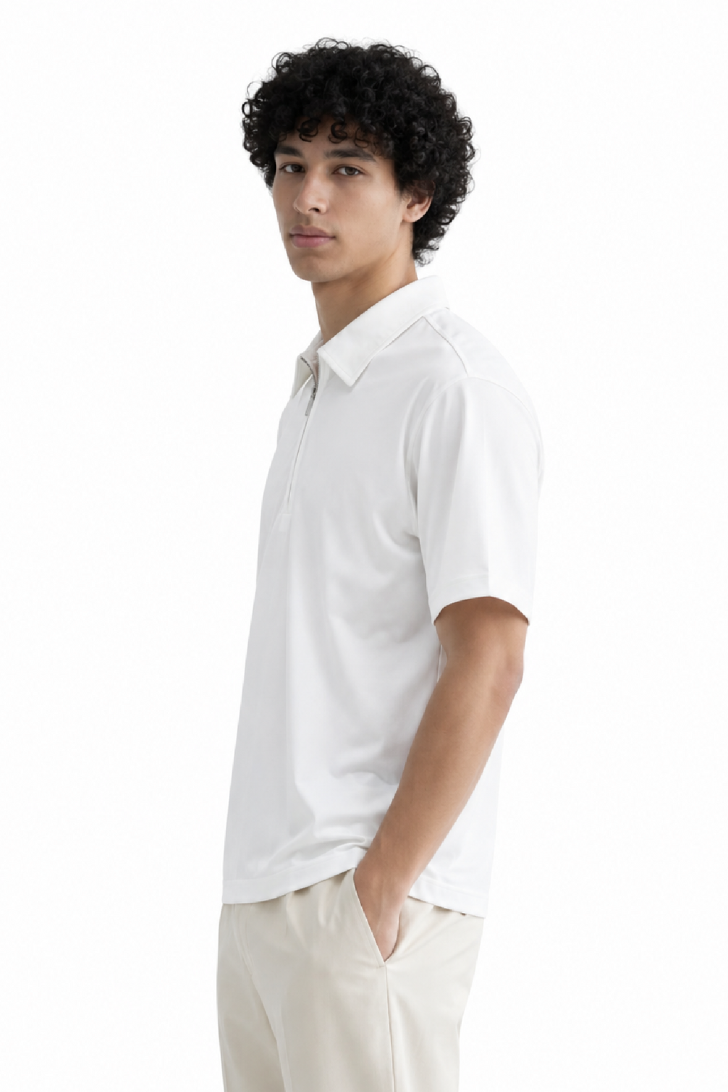 White Zipper Polo