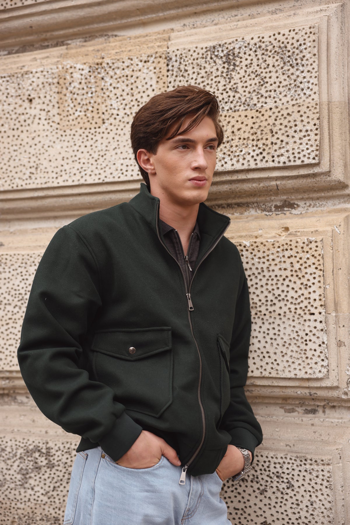 Dark Green Zip-Up Utility Jacket Main image