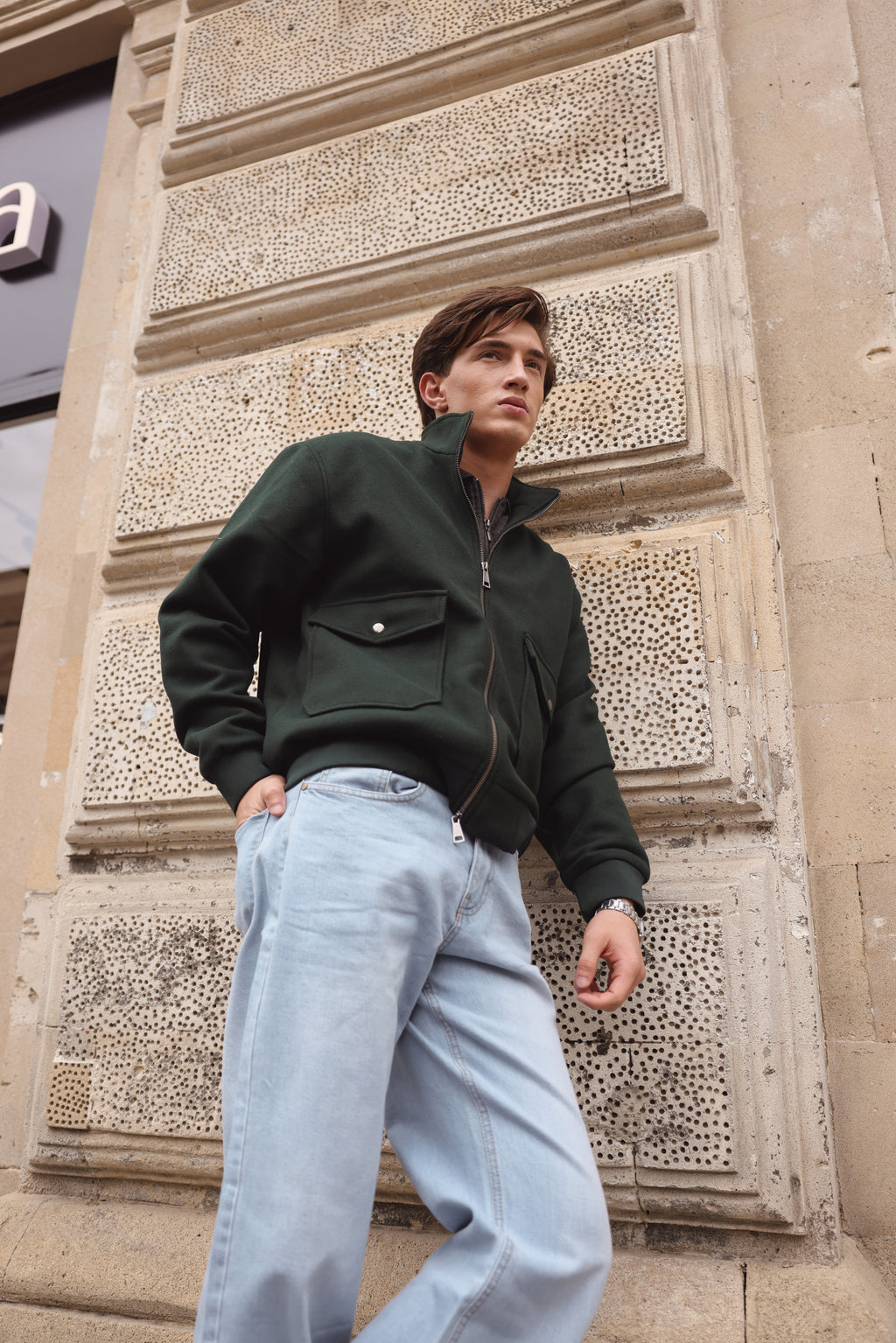 Dark Green Zip-Up Utility Jacket