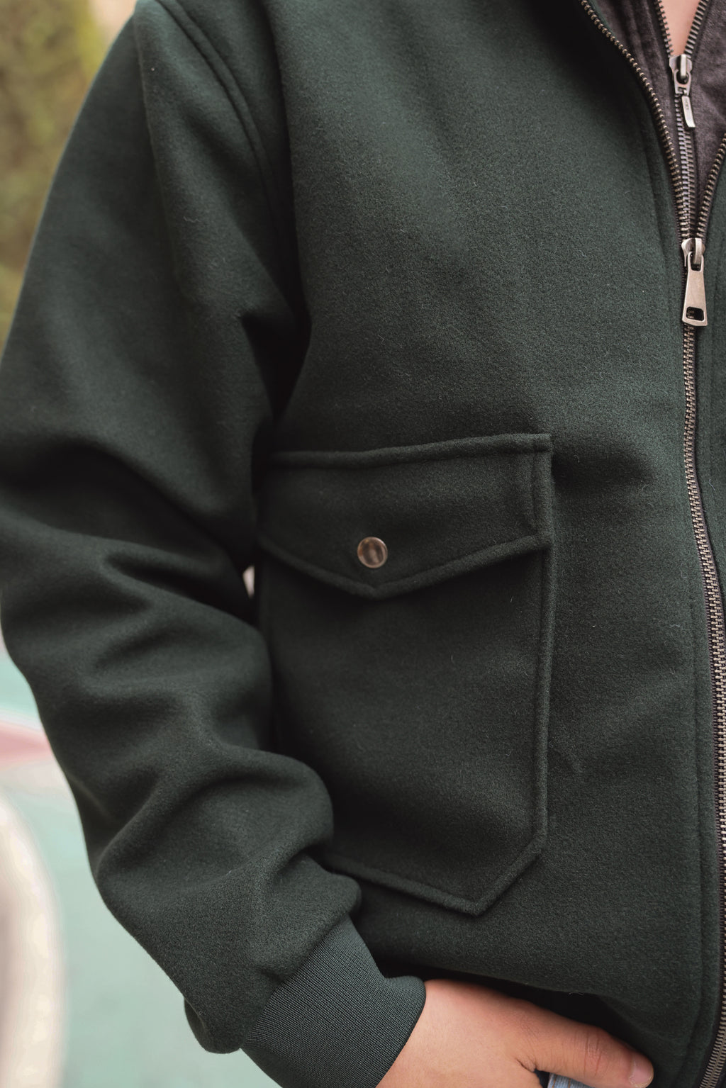Dark Green Zip-Up Utility Jacket