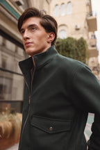 Dark Green Zip-Up Utility Jacket
