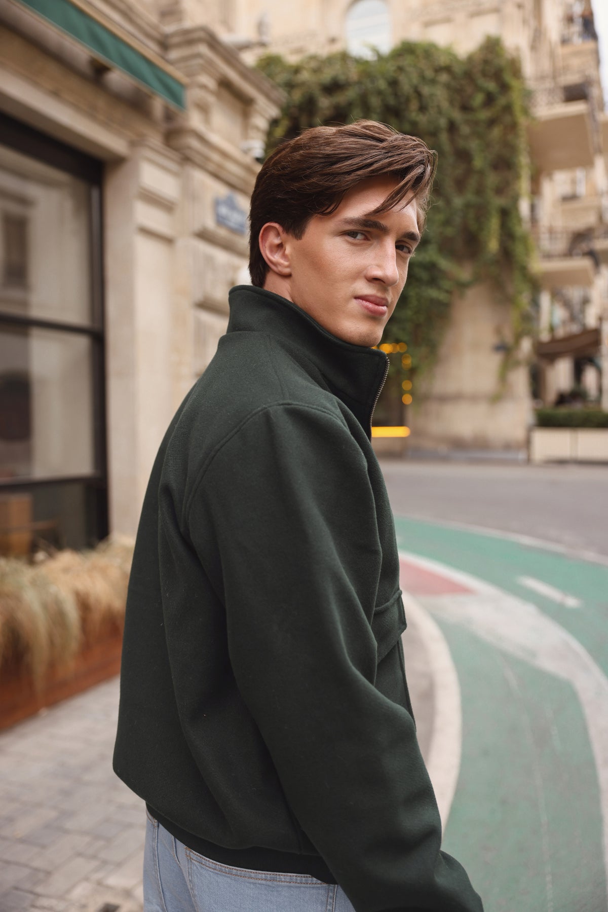 Dark Green Zip-Up Utility Jacket