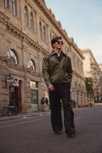Olive Green Textured Leather Jacket
