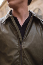 Olive Green Textured Leather Jacket