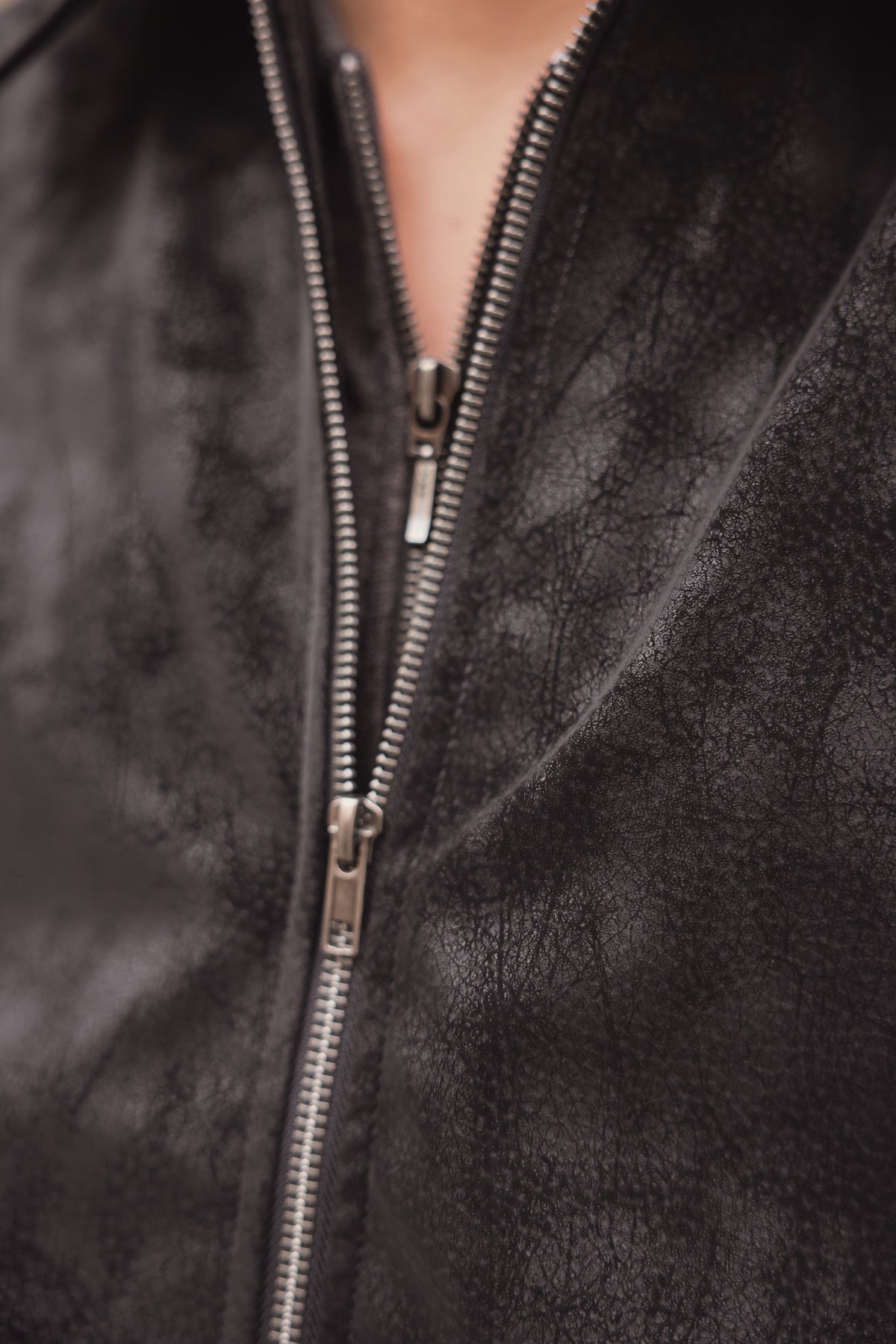 Black Leather Contrast Panel Jacket