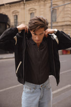 Black Leather Contrast Panel Jacket