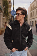 Black Leather Contrast Panel Jacket