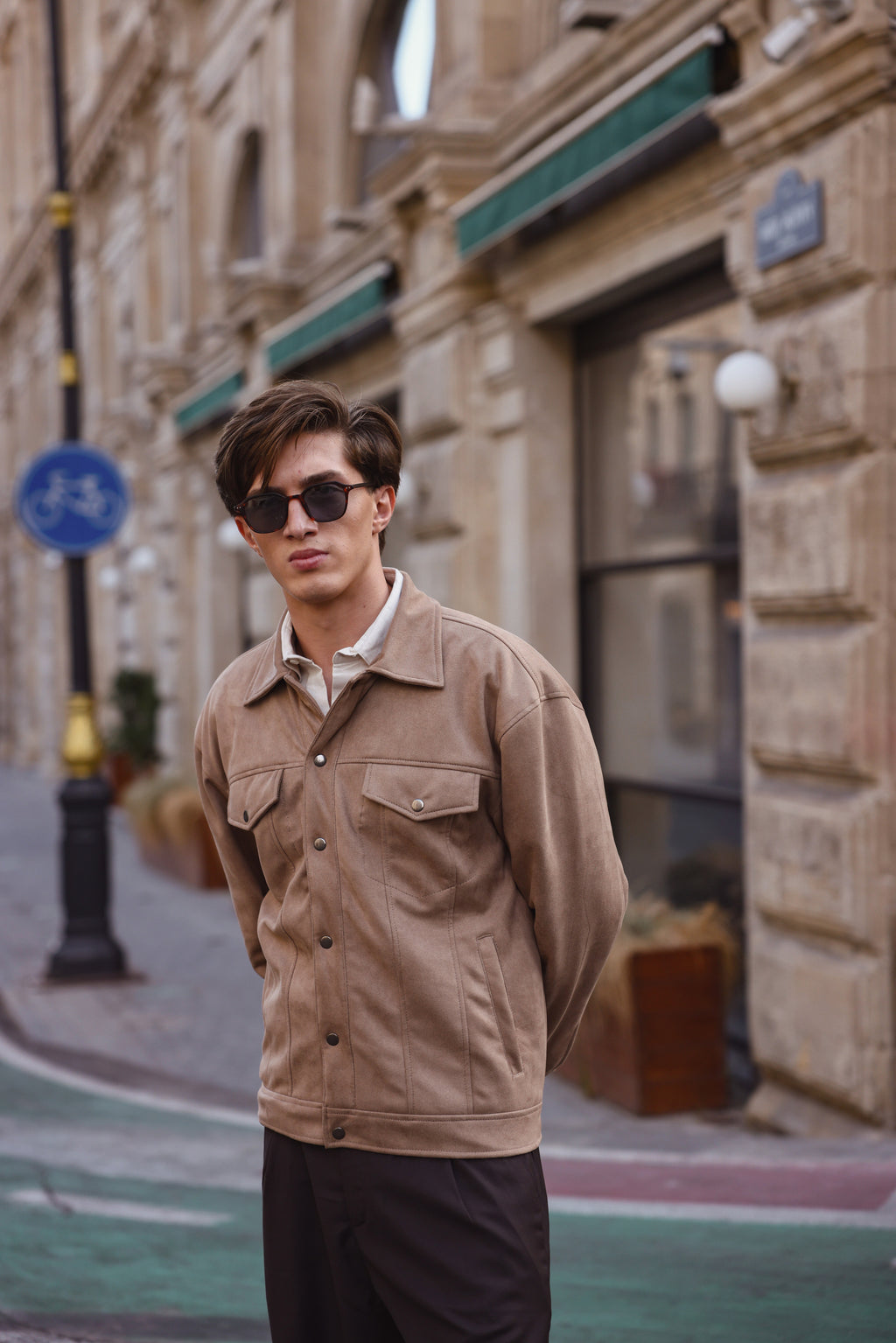 Beige Suede Utility Jacket