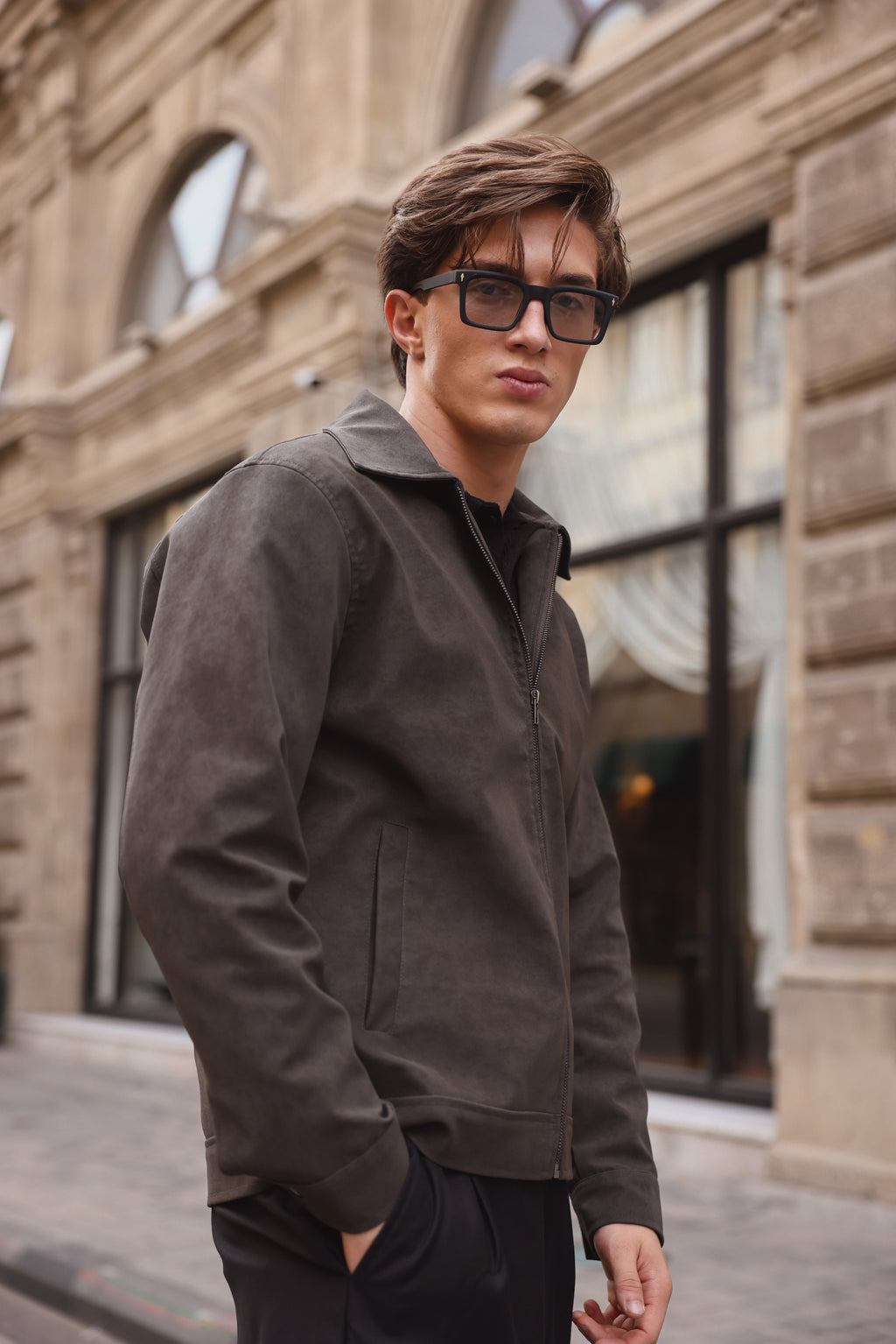 Brown Suede Zip-Up Jacket
