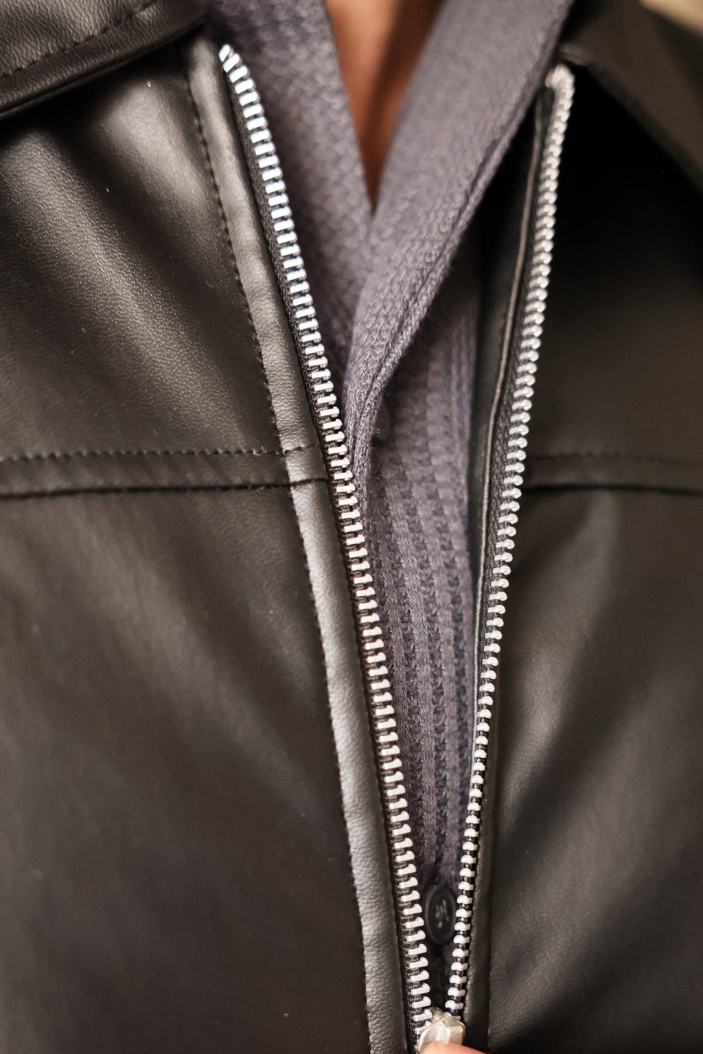 Black Leather Zip-Up Jacket