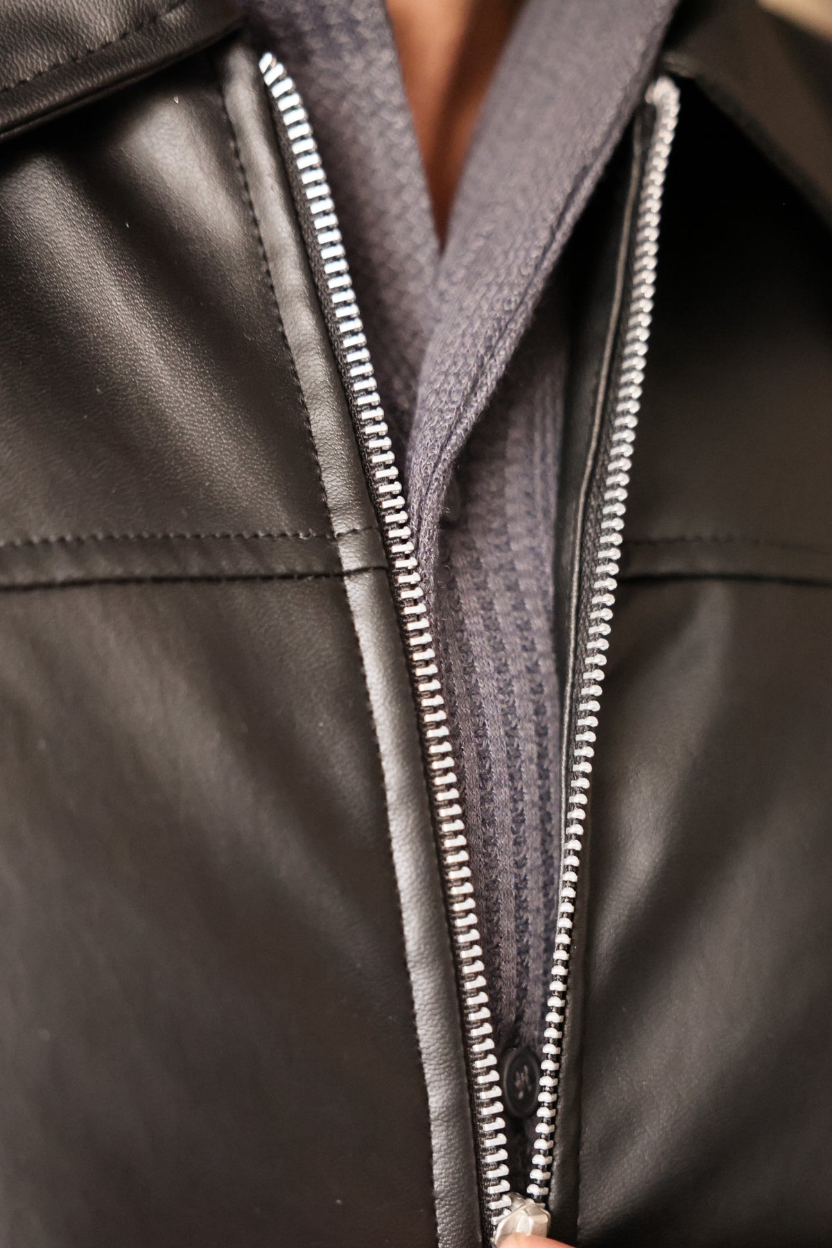 Black Leather Zip-Up Jacket