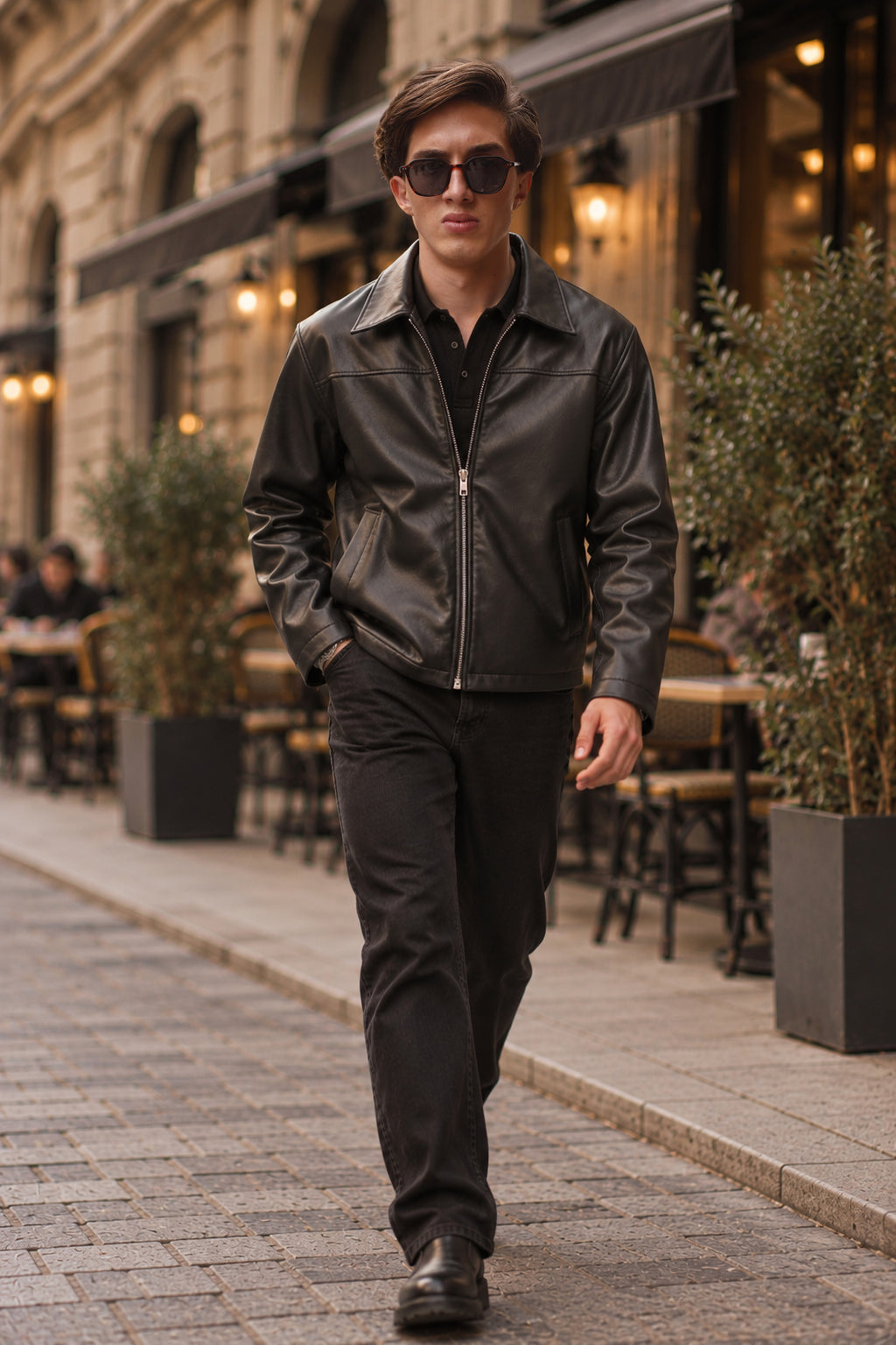 Black Leather Zip-Up Jacket
