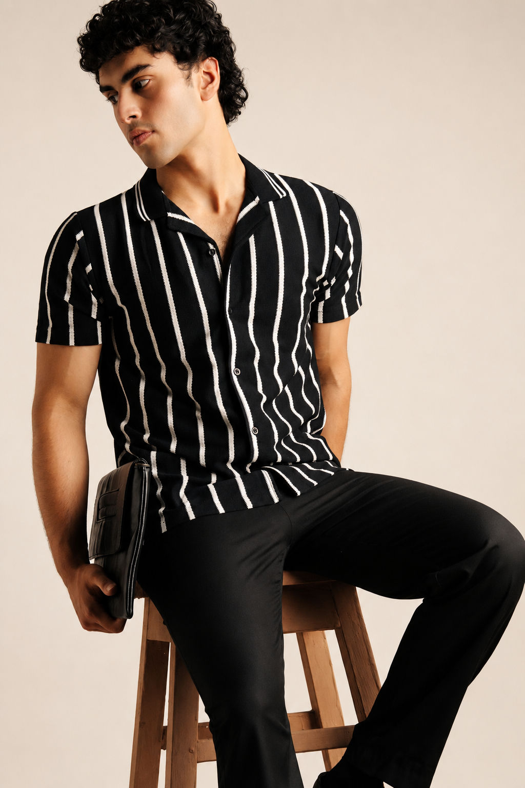 Knitted Casual Shirt Black & White