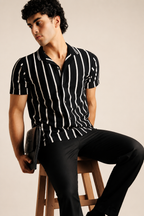 Knitted Casual Shirt Black & White