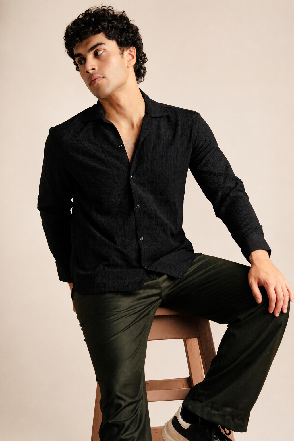 Self Textured Shirt - Black
