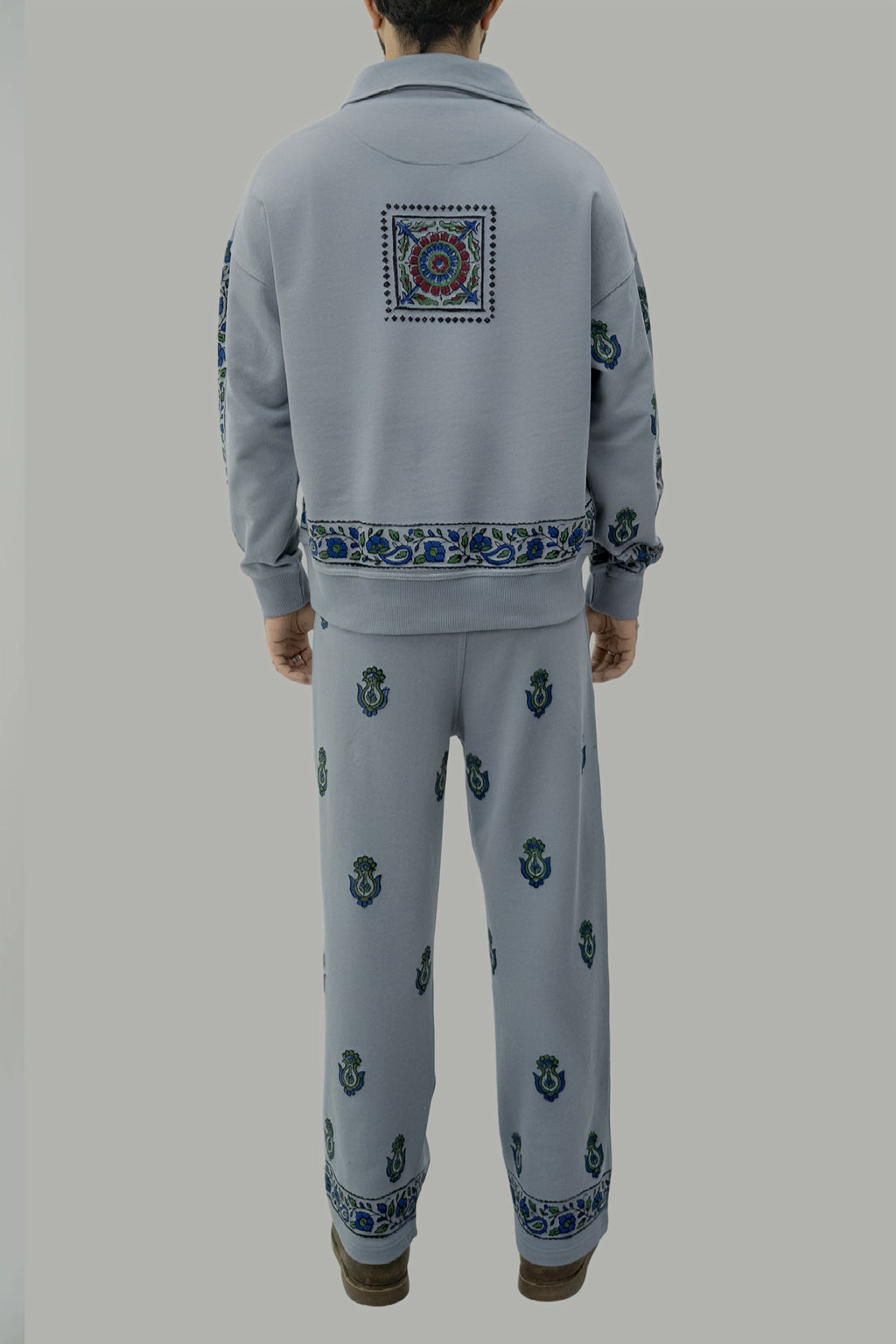 Steel Grey Block Printed Trousers