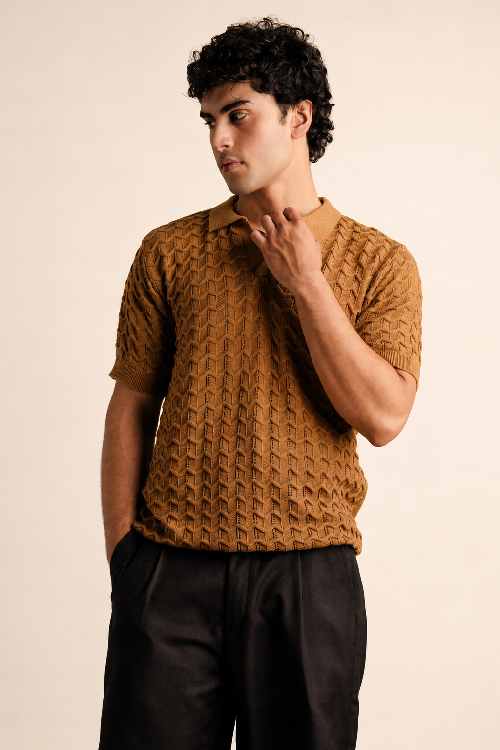 Jacquard Polo Shirt - Mustard Main image