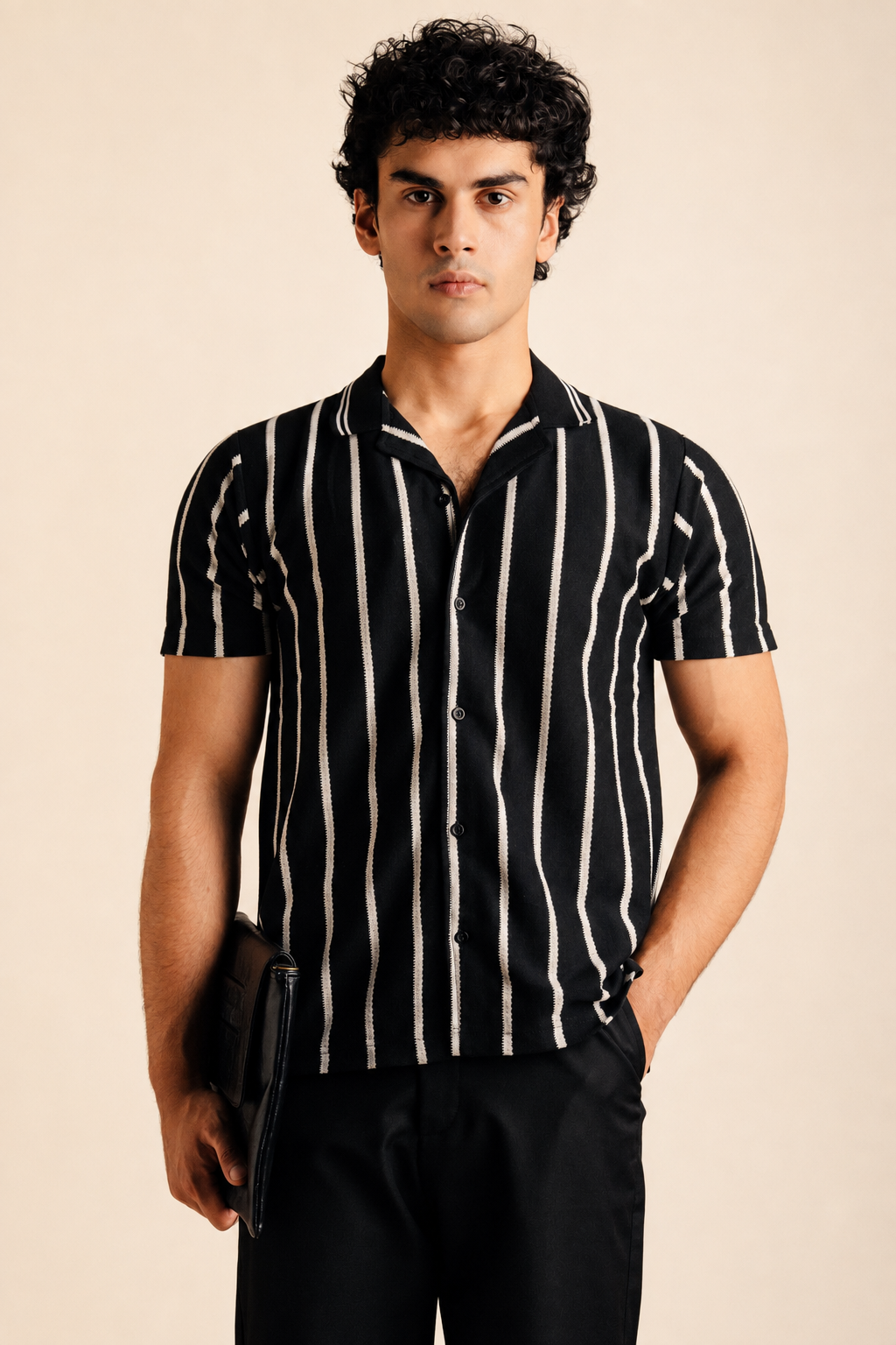 Knitted Casual Shirt Black & White