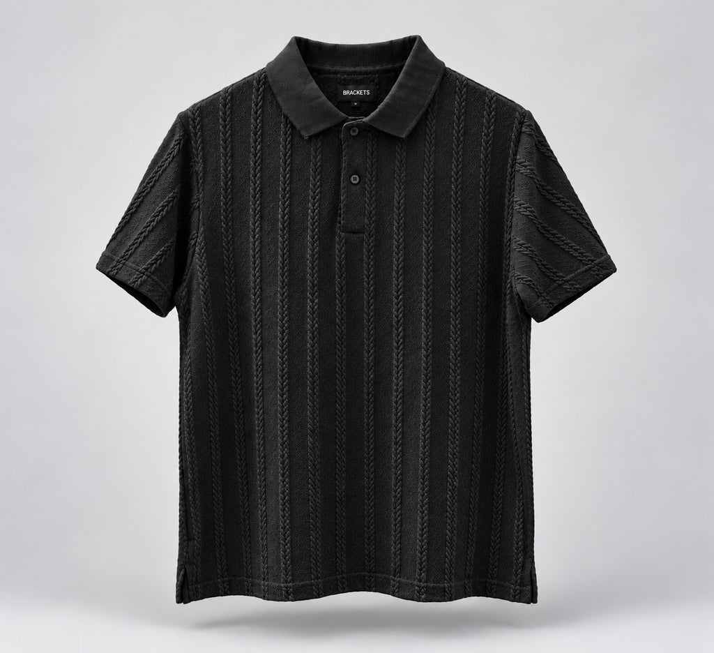 Black Self-Textured Polo