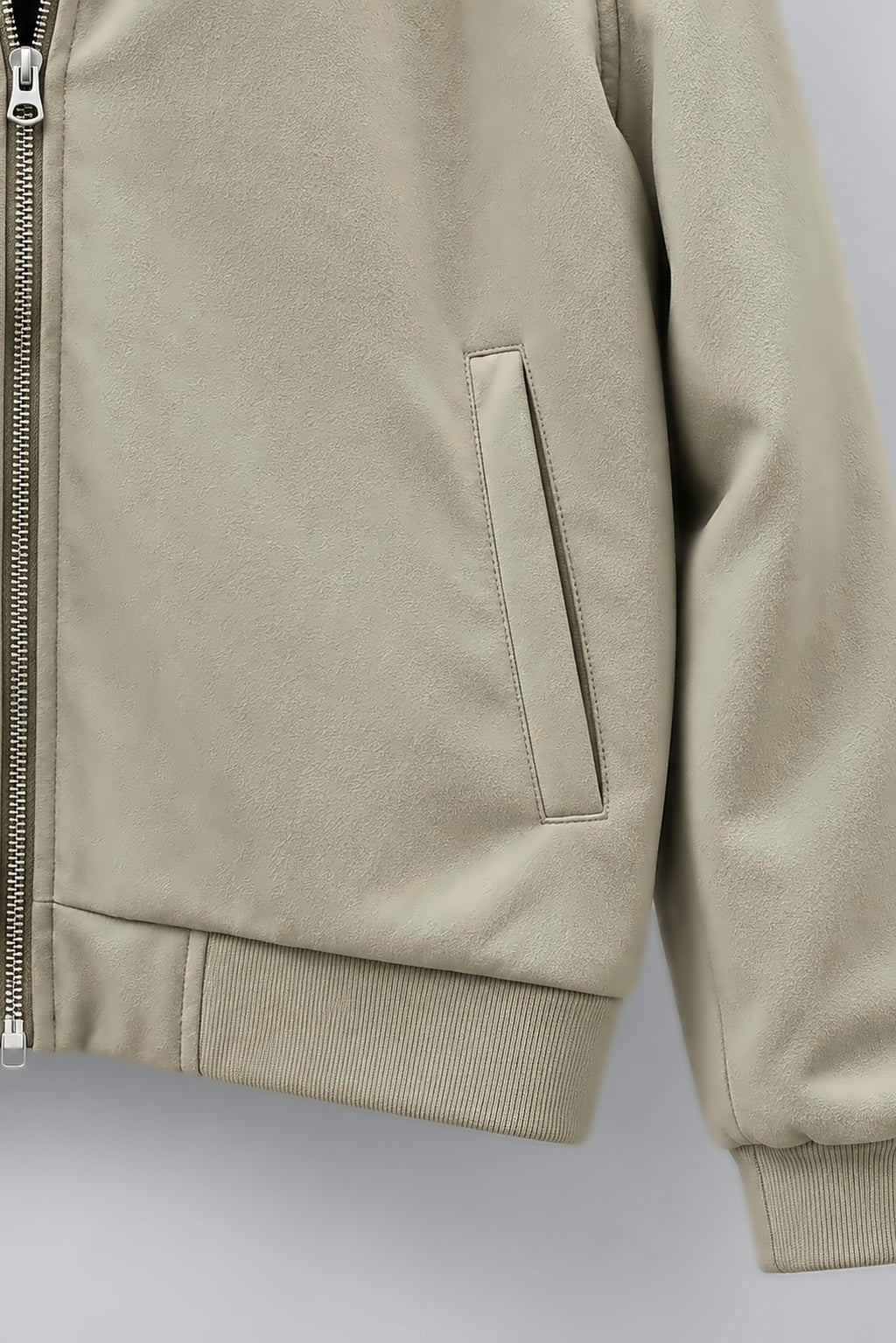Sage Green Suede Bomber Jacket