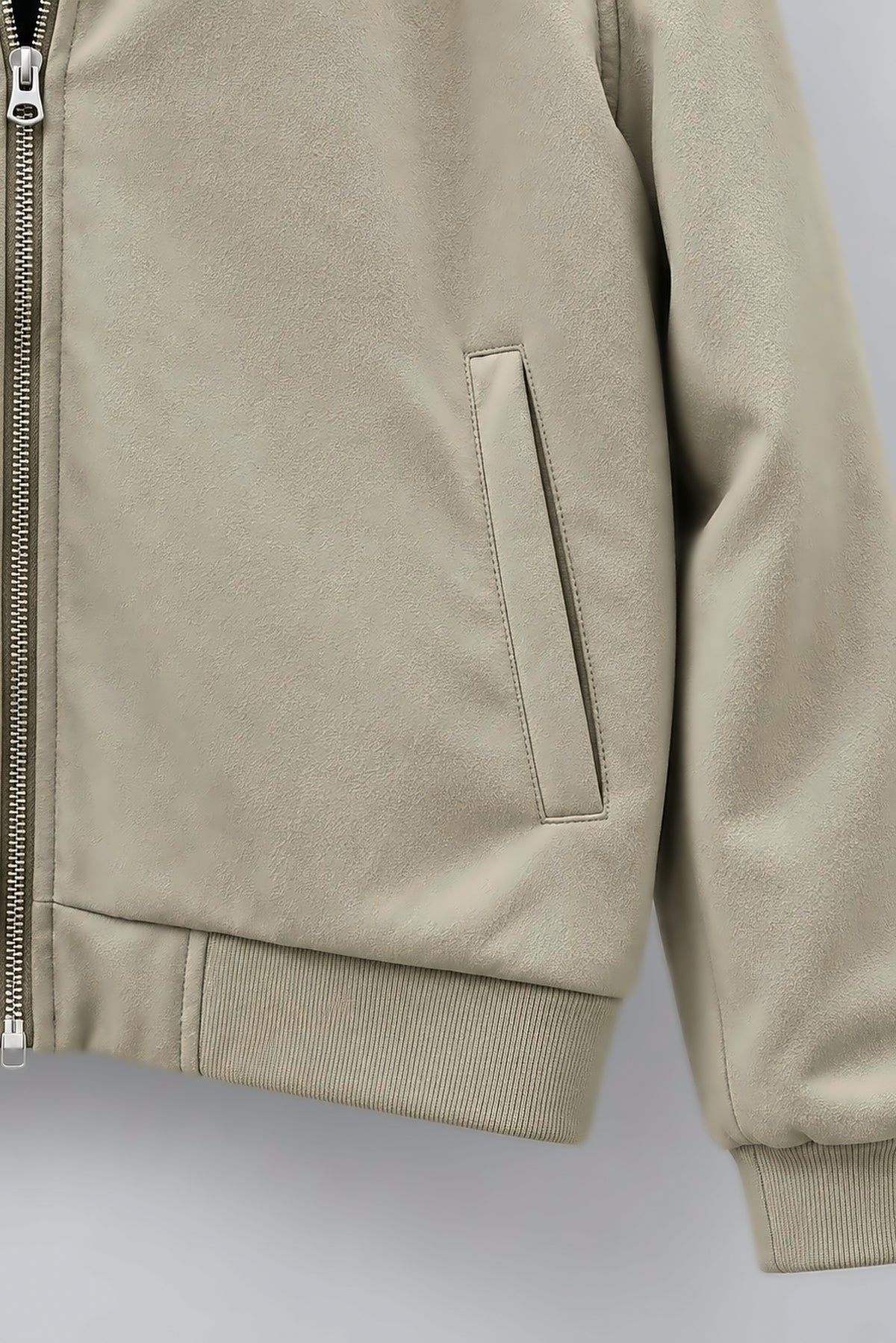 Sage Green Suede Bomber Jacket