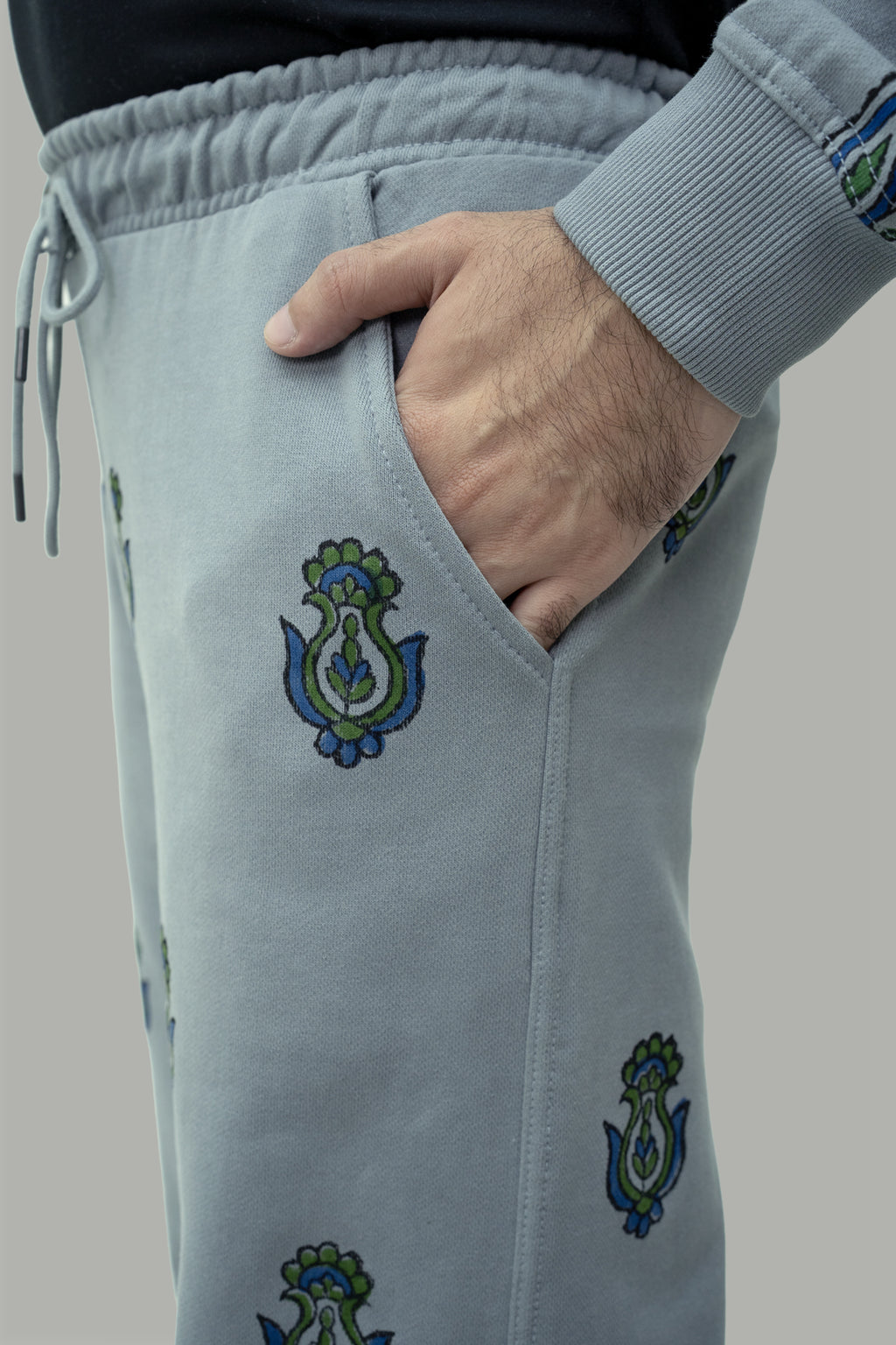 Steel Grey Block Printed Trousers