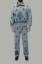 Steel Grey Block Printed Trousers
