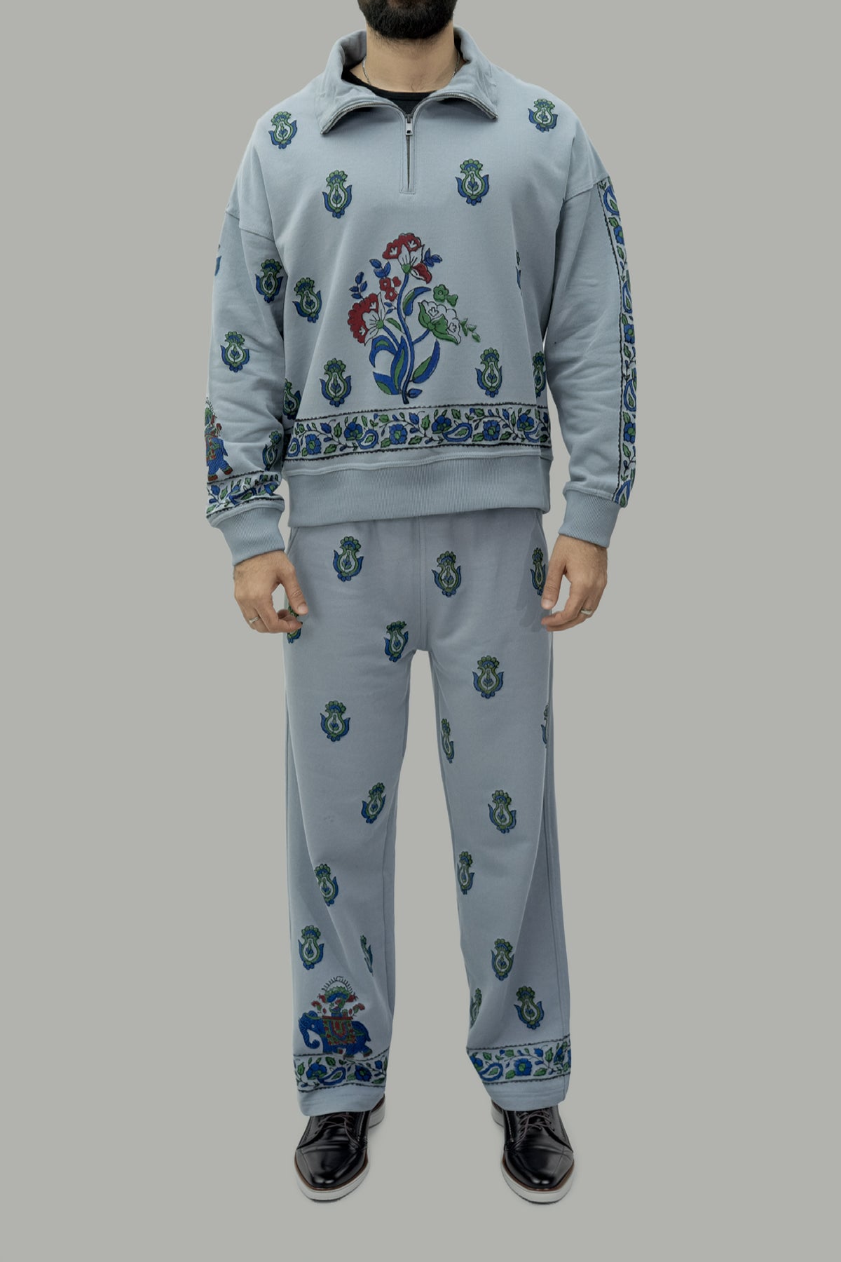 Steel Grey Block Printed Trousers
