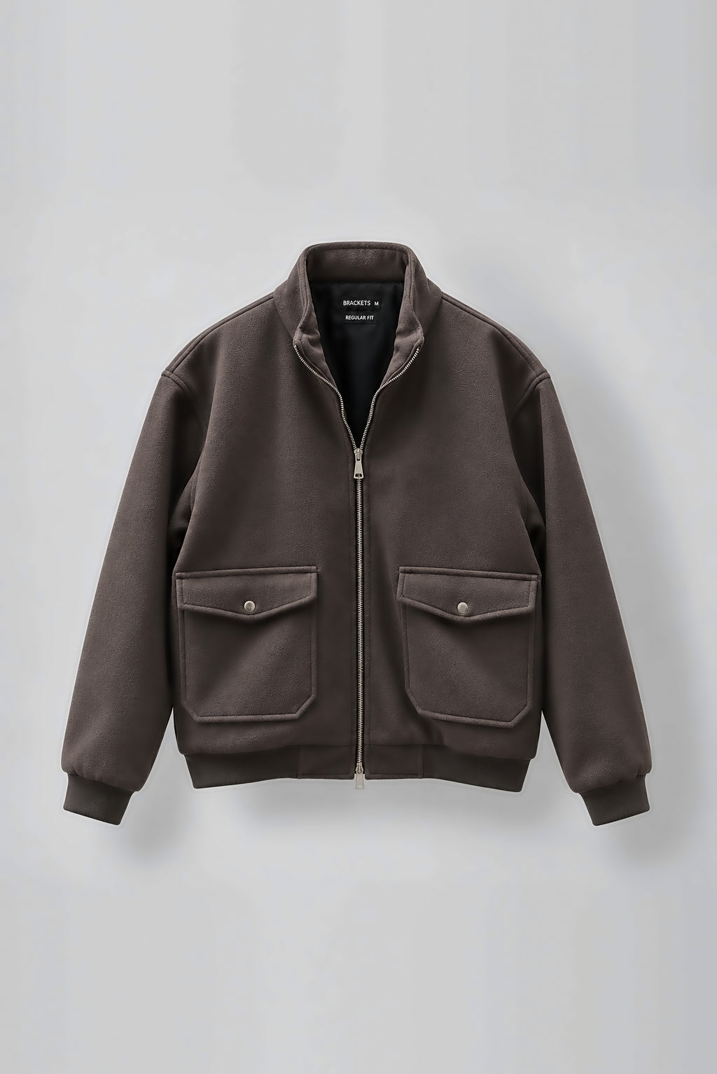 Grey Wool Zip-Up Utility Jacket