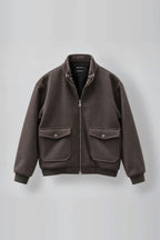 Grey Wool Zip-Up Utility Jacket