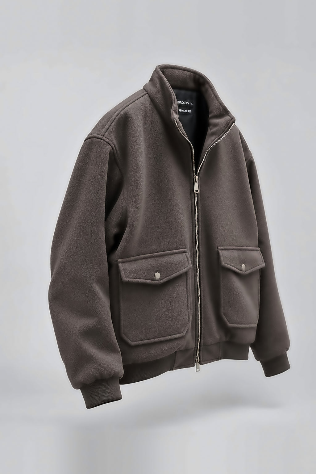 Grey Wool Zip-Up Utility Jacket