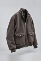 Grey Wool Zip-Up Utility Jacket