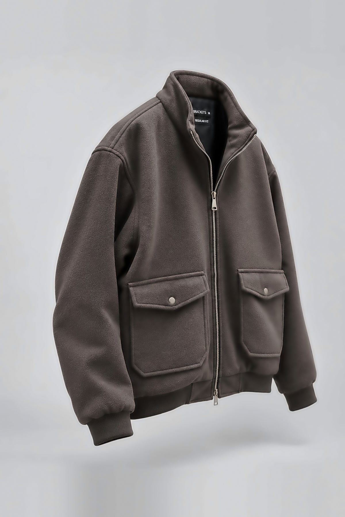 Grey Wool Zip-Up Utility Jacket