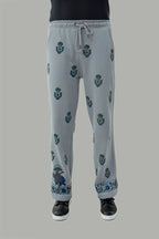 Steel Grey Block Printed Trousers