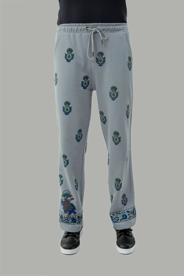 Steel Grey Block Printed Trousers