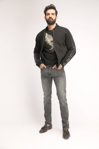 ZIPPER FLEECE WITH NECK & ARM KNITT RIBBED - Brackets