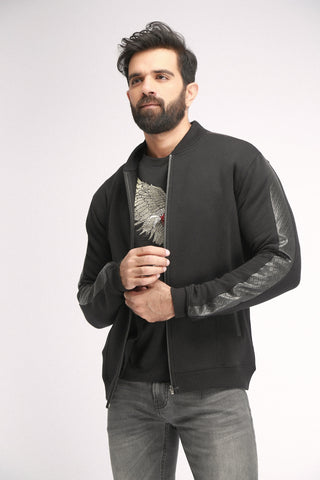 ZIPPER FLEECE WITH NECK & ARM KNITT RIBBED - Brackets
