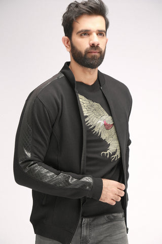 ZIPPER FLEECE WITH NECK & ARM KNITT RIBBED - Brackets