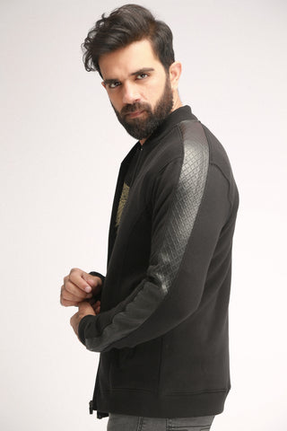 ZIPPER FLEECE WITH NECK & ARM KNITT RIBBED - Brackets