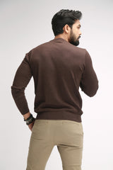 SOLID BROWN ROUND COLLARED SWEATER