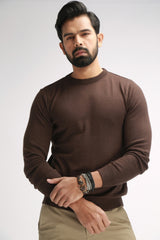 SOLID BROWN ROUND COLLARED SWEATER