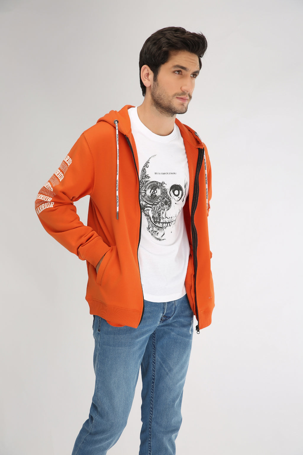 RUST HOODIE WITH GEL PRINT - Brackets