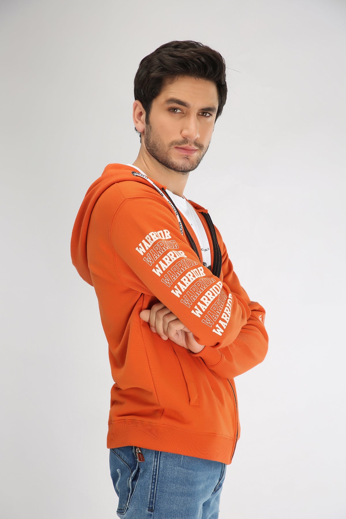 RUST HOODIE WITH GEL PRINT - Brackets