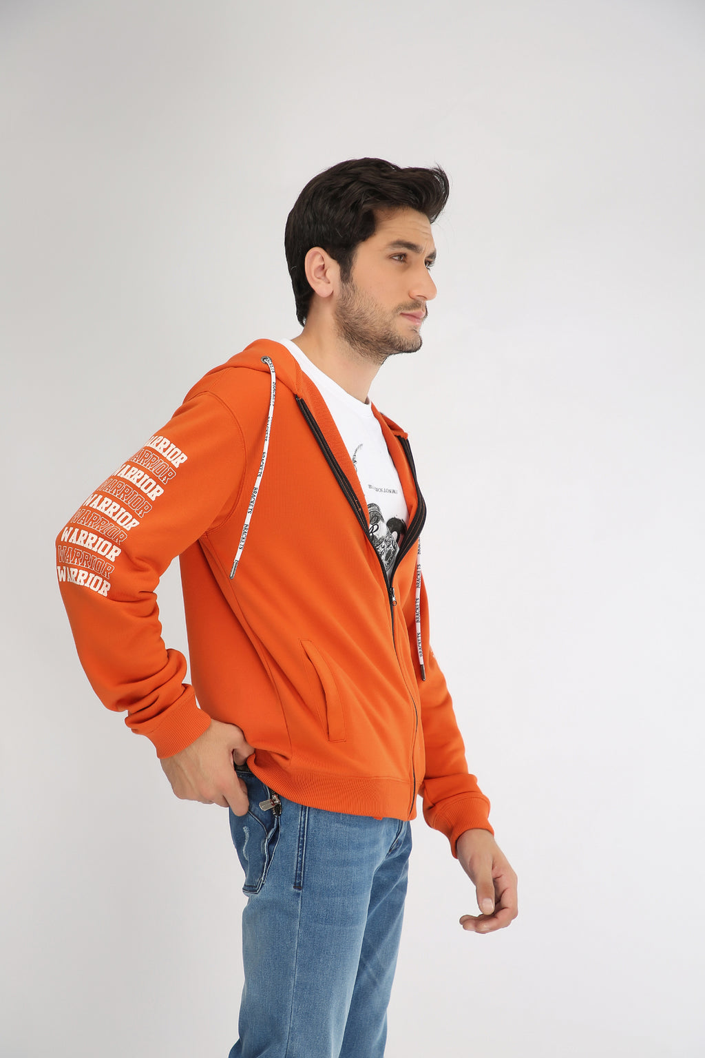 RUST HOODIE WITH GEL PRINT - Brackets