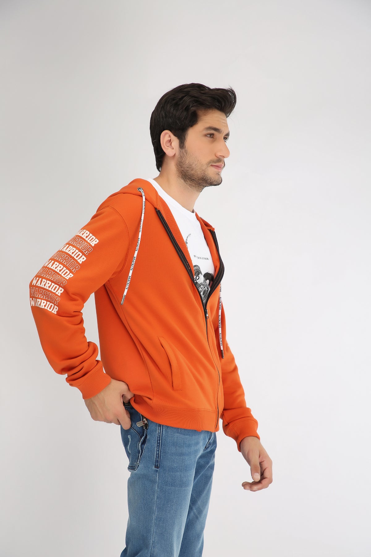 RUST HOODIE WITH GEL PRINT - Brackets